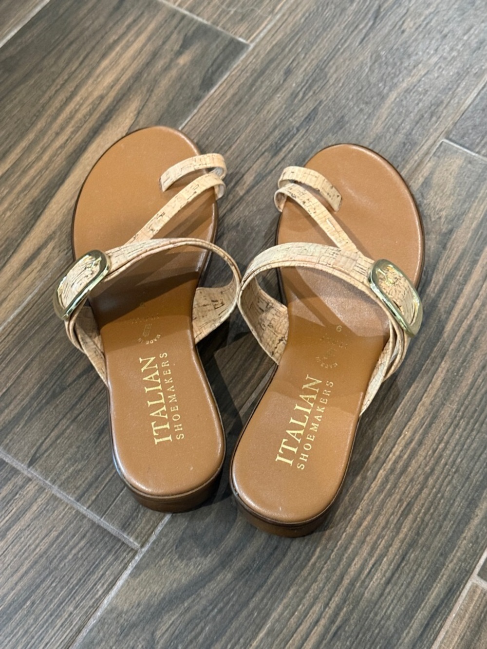 Italian Shoemakers Cork Buckle Slide Sandals in Brown 9 - Picture 3 of 4
